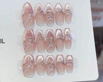 Holiday Handmade Press On Nails Pink Butterfly