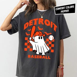 Bonita camiseta vintage de béisbol de Detroit con fantasmas, colores cómodos, camiseta unisex de béisbol retro, camiseta para el día del juego, regalo para mamás de béisbol, para ella