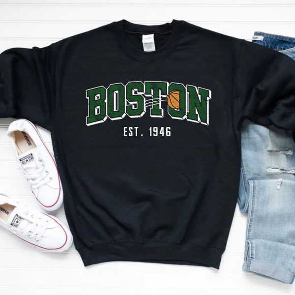 Vintage Boston Basketball Team EST 1946 Retro Black Sweatshirt, Boston Basketball Retro Shirt, Boston Sports Shirt, Basketball Sweatshirt