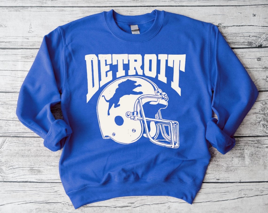 FungDesignArt Detroit Football Helmet Hand Drawing Vintage Unisex Sweatshirt, Detroit Sports Retro Shirt, American Football Shirt, Gift for Dad