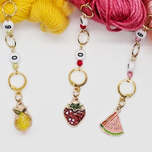 Knitting chain row counter, progress keeper, Summer fruits, Multiple sizes