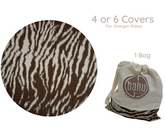 Brown Zebra Charger Plate Covers: Handmade Cotton, Set of 4/6