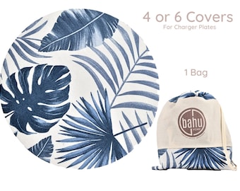 Blue Palm Charger Plate Covers: Tropical Tablescape, Set of 4/6