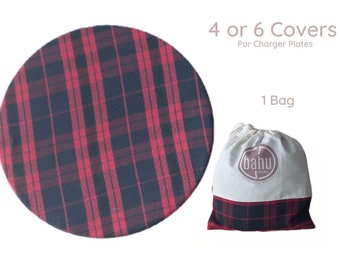 Squared Red Charger Plates Covers, Set of 4/6 Reusable placemat covers and a fabric bag