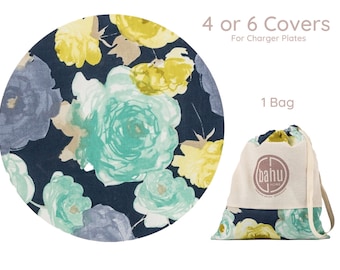 Romantic Floral Charger Plate Cover Set: Handmade Cotton Table Linen
