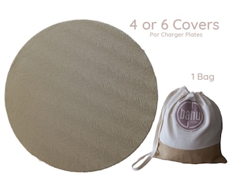 Light Gold Charger Plate Cover Set: Handmade Cotton Placemat with Napkin Rings