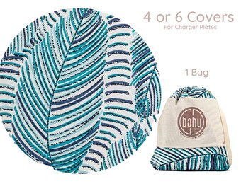 Leaf Print Charger Plate Cover Set: Handmade Cotton Table Linen