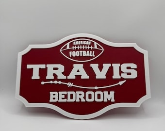 Letrero personalizado de fútbol americano para puerta, placa 3D con nombre personalizado, decoración para habitación deportiva, letrero para puerta de dormitorio, regalo para aficionados al fútbol.