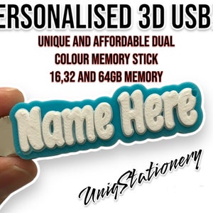 Personalised dual colour 3D USB memory stick, custom USB drive 16,32,64GB, great to keep your files unique, personalised USB thumb drive