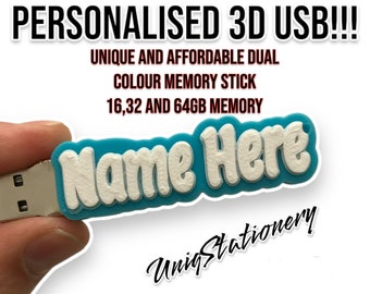 Personalised dual colour 3D USB memory stick, custom usb drive 16,32 & 64GB great keep your files in this great personalized usb thumb drive