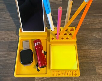 Gifts For Teachers, phone stick notes holder, pens, pencils, eraser holder, personalised pen desk organiser, also great for co-working