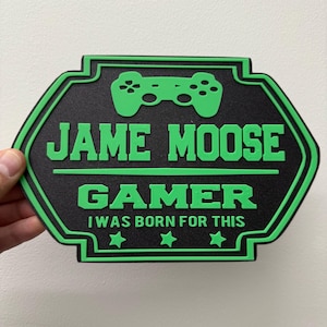 Personalised Gamer door sign. Unique 3D dual colour room door plaque, great as a birthday gift or Xmas present. For all the gamers out there