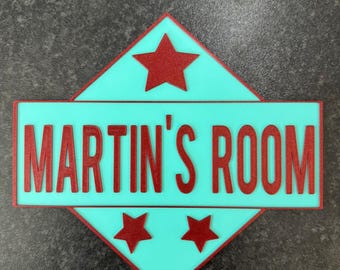Letrero personalizado para puerta con estrellas, placa 3D personalizada con nombre para habitación de adolescente, sala de juegos o estudio, bicolor.