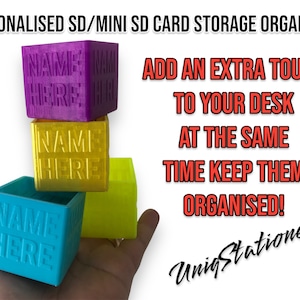 Personalised mini SD and SD box organiser, personalized photographer mini gift, Storage, organizer, desk storage, office, office gift