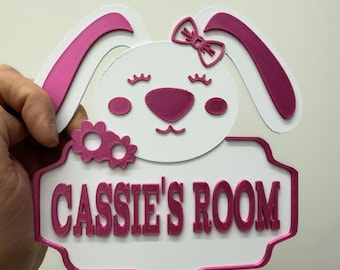 Letrero personalizado de conejito para puerta, placa con nombre personalizada en 3D, letrero para habitación infantil, decoración para dormitorio de niños, regalo de cumpleaños