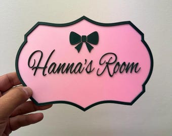 Letrero personalizado con lazo para puerta, placa 3D con nombre personalizado, letrero para puerta de dormitorio, decoración para cuarto infantil, regalo de cumpleaños