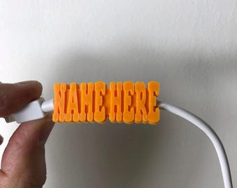 Personalised iPhone & Android Charger Tag, Custom Cable Tags, 3D Rubber Cord Identifier, Cable Organiser, Birthday Gift