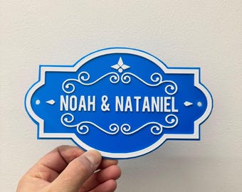 Letrero personalizado para dormitorio con los nombres de los hermanos, letrero 3D para puerta con dos nombres, decoración para dormitorio compartido, regalo para gemelos.