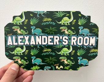 Letrero personalizado de dinosaurio para puerta, letrero con nombre personalizado, letrero para habitación infantil, decoración de habitación de dinosaurio, regalo de dinosaurio