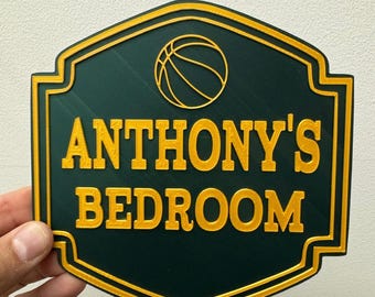 Letrero personalizado de baloncesto para puerta, letrero 3D con nombre personalizado, letrero para dormitorio, decoración para cuarto deportivo, regalo de baloncesto