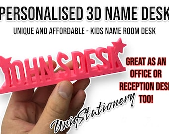 Personalised desk sign, custom desk name, personalised desk 3D sign, great for kids&#39; rooms, also great as teachers end of end-of-year gift