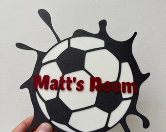 Letrero personalizado de fútbol para puerta de dormitorio, placa tricolor, nombre de pared 3D, sala de juegos, decoración deportiva, cueva de hombre, niñas y niños.