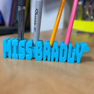 Personalised Teacher Pen Holder, Appreciation Gift, Custom 3D Name Desk Organiser, Teacher Decor
