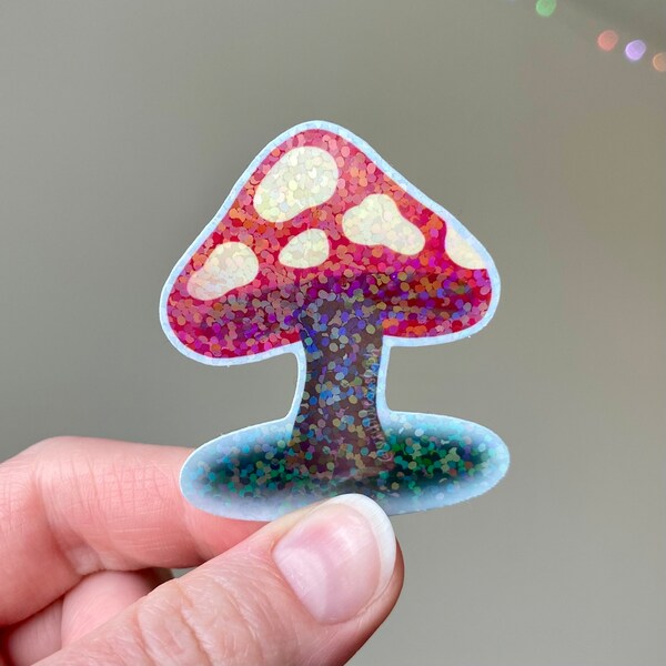 Holographic Toadstool Die-Cut Sticker | Crafts | Scrapbooking | Gift | Party | Office | School | Notebook | Laptop | Phone | Water Bottle