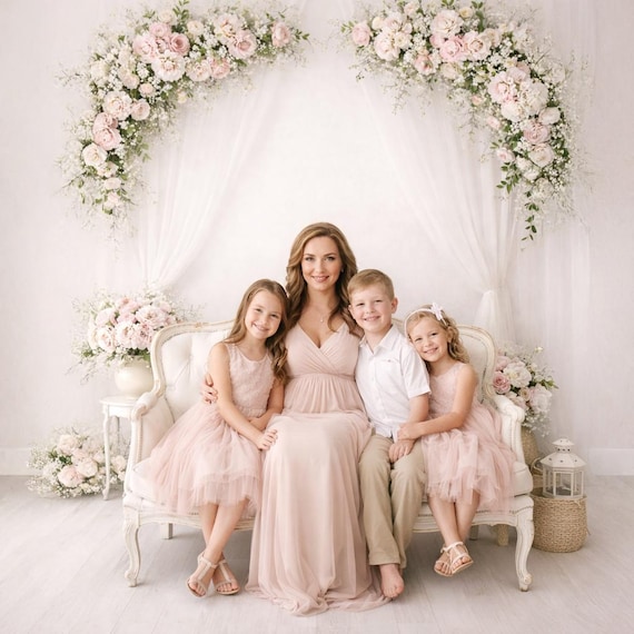 White Couch Floral Digital Backdrop, Family Portrait, Maternity Photography (Digital Download)