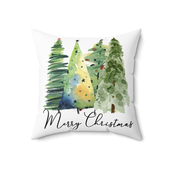 Watercolor Christmas Scene Spun Polyester Square Pillow