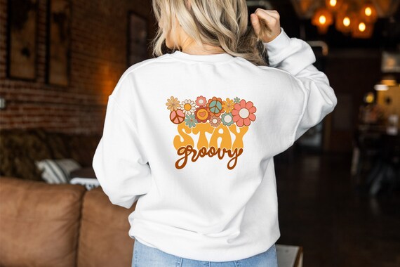 Retro Stay Groovy on back Unisex DryBlend® Crewneck Sweatshirt