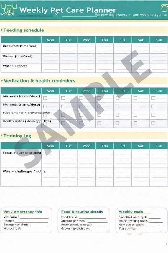 Weekly Dog Schedule | Pet Schedule | Keep Track of Food, Medication & Walks | Minimalist | US Letter