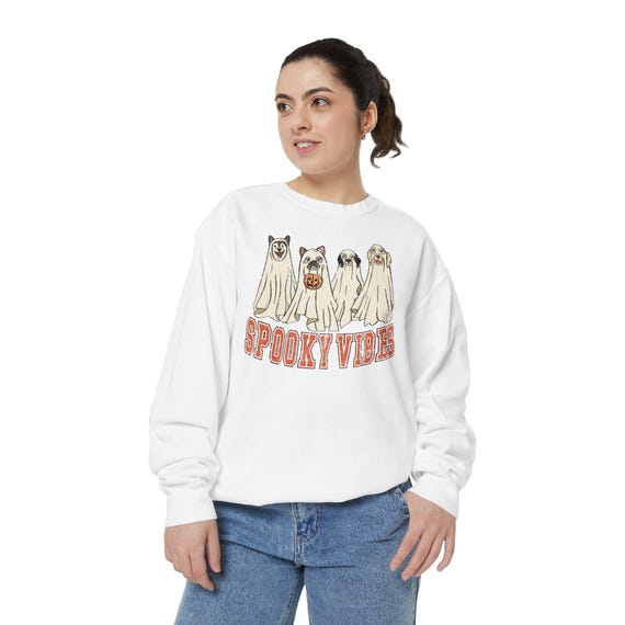 Comfort Colors Ghost Dog Halloween Sweatshirt, Spooky Season