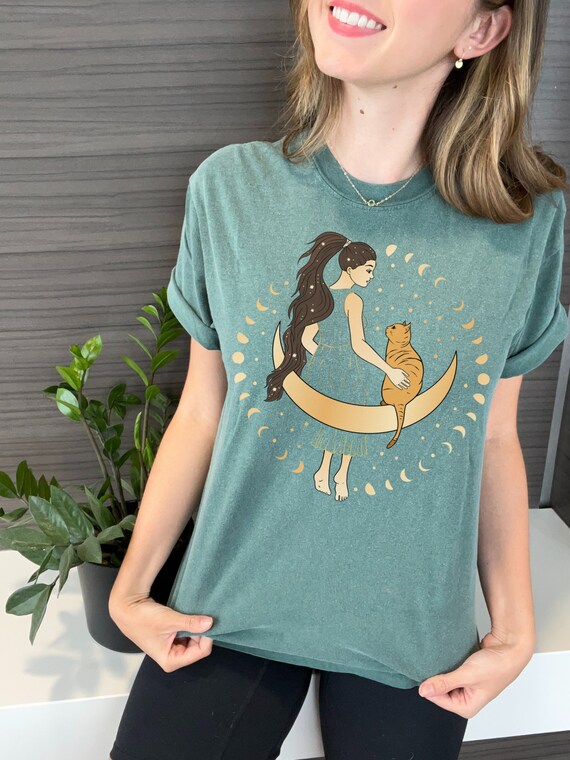 Celestial, Cat, Inspirational Unisex Garment-Dyed T-shirt