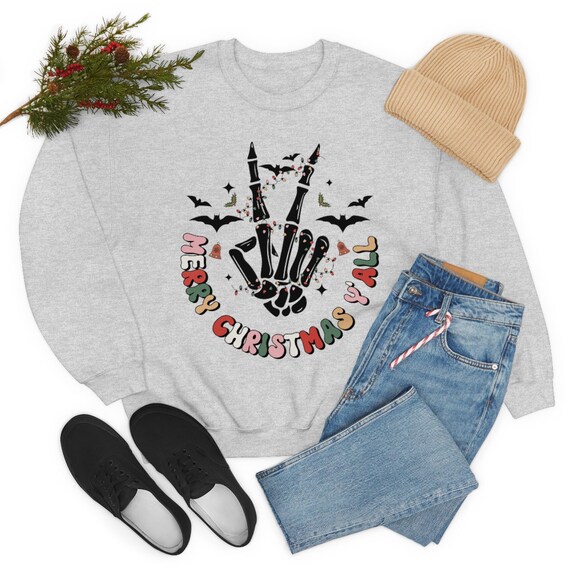 Skeleton Merry Christmas Y’all Unisex Heavy Blend Crewneck Sweatshirt