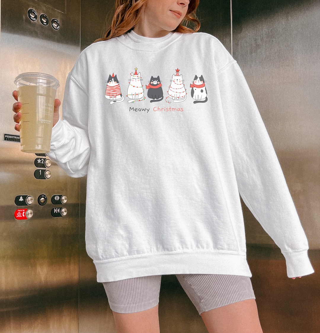 Christmas Cat Sweatshirt, Meowy Christmas Shirt, Cat Lady Gifts, Cat