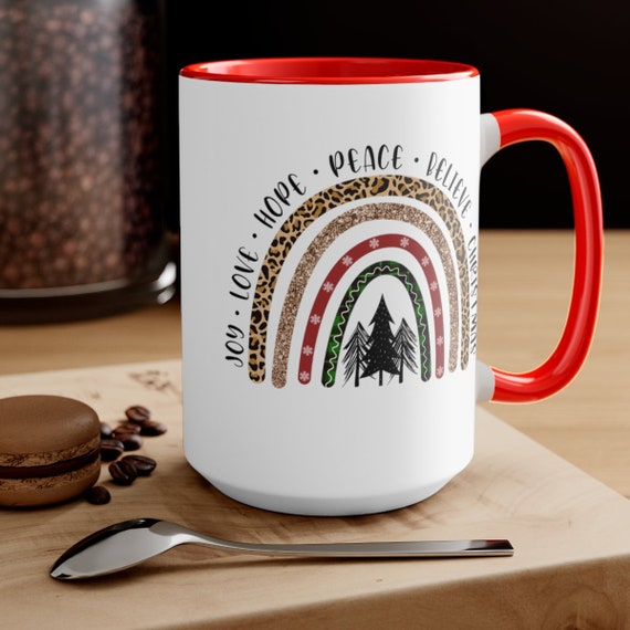 Christmas Rainbow inspirational words Two-Tone Coffee Mugs, 15oz