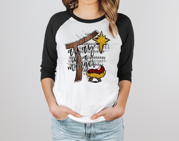 Christmas Away in a manger song Unisex 34 Sleeve Baseball Tee
