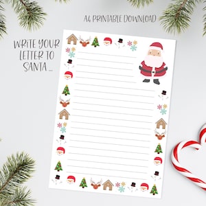 Carta a Papá Noel imprimible, papel navideño A4 para escribir para niños, descarga instantánea en formato JPEG, Papá Noel, papelería navideña del Polo Norte
