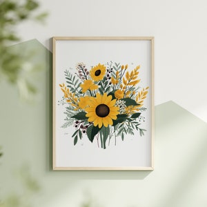 Sunflower Wall Art Digital Download Print for Home Decor Instant Download Botanical Floral Bedroom Lounge Nursery Toilet Square Bouquet