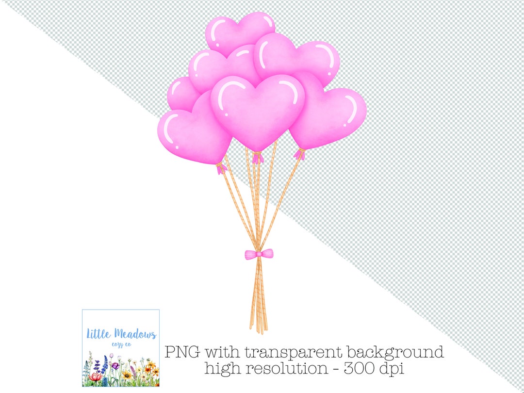Watercolor Pink Heart Balloon Clipart: Rainbow Portrait (PNG) - Etsy
