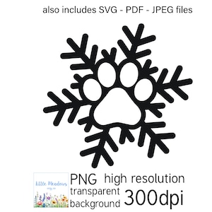 Impression de patte flocon de neige, clipart, ornement de Noël pour animaux de compagnie PNG, téléchargement numérique pour Cricut et loisirs créatifs, cliparts, SVG PDF jpeg Scrapbooking numérique