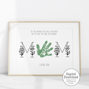 Arte imprimible con huellas de manos de mamá, Día de la Madre, Descarga de huellas de manos, Manualidad con huellas de manos florales, Regalo de niños, Regalo de cumpleaños, Mamá Mamá Nuestro Mundo