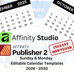 Affinity Studio by Canva / Publisher Calendar Templates 2026–2030 (10 Templates, Digital Download)