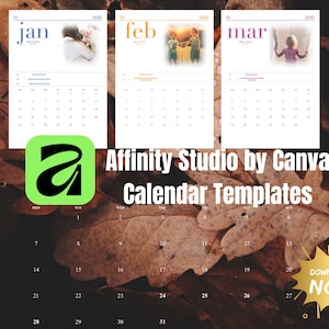 Affinity by Canva Desk Calendar Templates 2026–2030 • Editable Yearly Calendars • Monday & Sunday Start