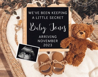 Annuncio di gravidanza digitale, Annuncio di gravidanza modificabile per i social media, Rivelazione del bambino, Letterboard, Baby Neutral, Modifica te stesso