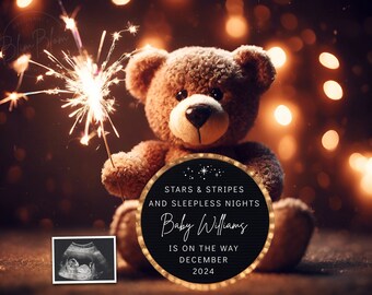 4th of July Pregnancy Announcement Digital, Gender Neutral Baby Announcement, Editable July Social Media Reveal Template
