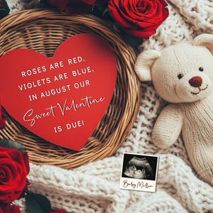 Aesthetic Valentine&#39;s Day Pregnancy Announcement Digital, February Baby Reveal, Gender Neutral Editable Template, Sweet Valentine