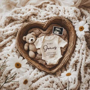 Pregnancy Announcement Digital, Editable Template, Boho Baby announcement, Baby Onesie Gender Neutral, Announcement for Social Media