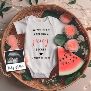 Summer Watermelon Pregnancy Announcement, Summer Baby Reveal, Juicy Secret, Digital Gender Neutral Baby News, Editable Template